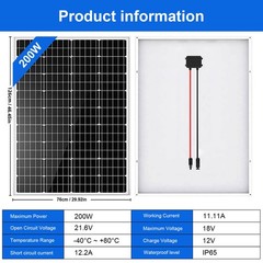 200W 12V Solar Panel 23% High Efficiency Moncrystalline Module RV Marine Boat