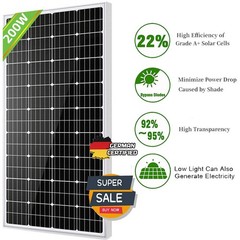 200W Monocrystalline Solar Panel For Home RV Motorhome Camper Marine Van outdoor