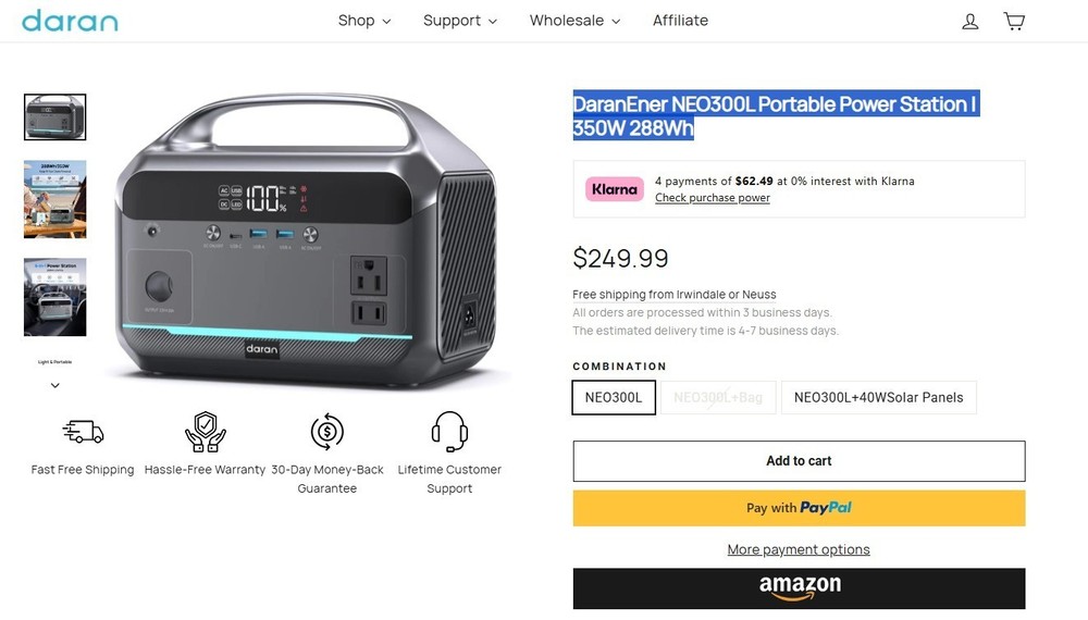 DARANENER NEO300 PRO PORTABLE 300W POWER STATION GENERATOR