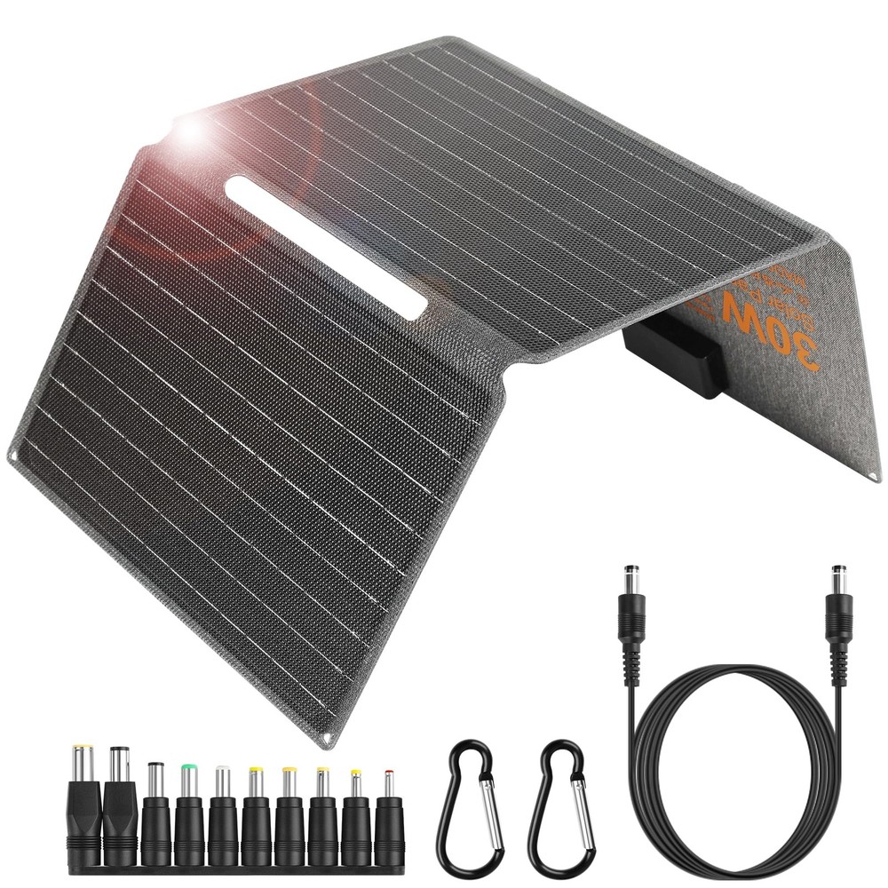30W Foldable Solar Panel with Type-C USB 3.0 and DC Outputs 23.1% High Effici…