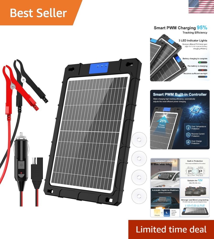 12V Solar Battery Charger Maintainer Compatible With Car Motorcycle Boat RV T…