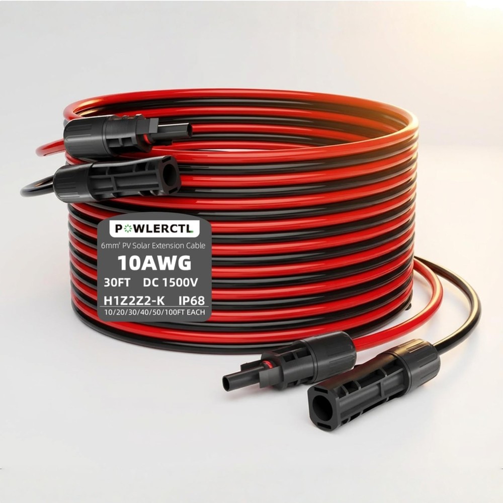 Durable 10 AWG 30Ft Solar Extension Cable – UV-Resistant with Connectors
