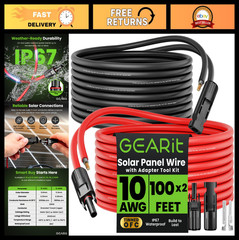 10 AWG Solar Panel Extension Cable 100ft Pair, MC4 Connector, Tinned Copper, RV/