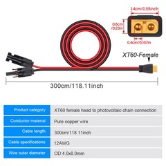 10 ft XT60 Female to Solar Connector Extension Cable Wire Solar Generator 12AWG