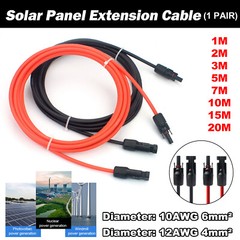 Labwork Black + Red Solar Panel Extension Cable Wire Connector 1 Pair 12/10 AWG