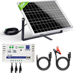 25 Watts 12V Off Grid Solar Battery Charger Kit: Waterproof Solar Panel + Adjust