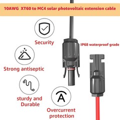 16 AWG XT60 Female to Solar Connector Solar Panel Extension Charging Cable