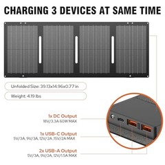 Portable Solar Panel Foldable Solar Charger with DC/USB C/USB A Output DC 60W