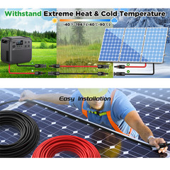 50ft Black + 50ft Red 10AWG Solar Panel Extension Cable Flexible Wire Connectors