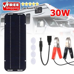 30W Solar Panel 12V Trickle Charger Battery Charger Kit Maintainer Boat RV Car