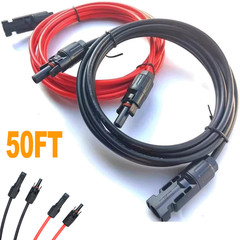 50FT + 50FT 10 AWG Solar Panel Extension Cable PV Wire Solar Connectors 6mm²
