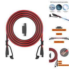 12ft SAE to SAE Extension Cable 16AWG Quick Disconnect Solar Panel Battery Cord