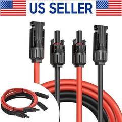 Black+Red 10 AWG Solar Panel Extension Cable Silicone Flexible Wire Connectors