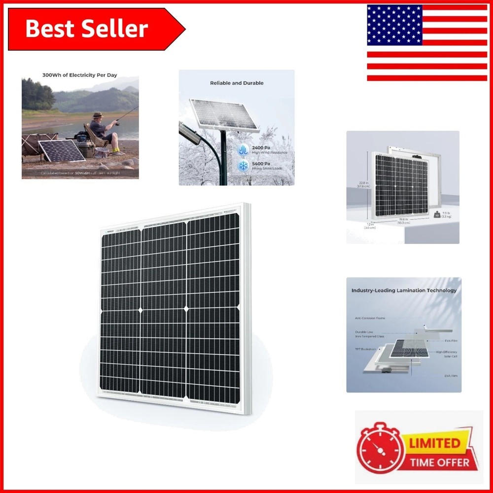 Robust 50W Solar Panel 12V – Ideal for Off-Grid Batteries and Eco-Friendly Power