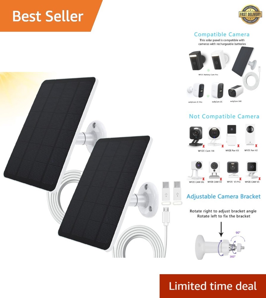 Continuous Power Supply: 2 Pack 4W Solar Panels for WYZE & Eufy Battery Cameras