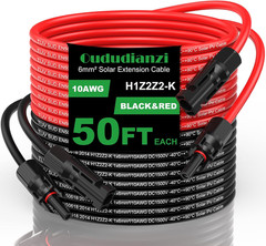 Solar Extension Cable 50Ft, Solar Wire 10AWG, 10 Gauge Tinned Copper PV Wire, So