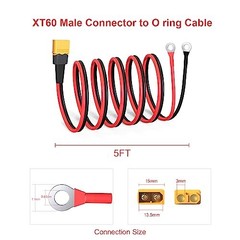 XT60 to O Ring Terminal Cable Connector Cable 5FT 12AWG XT60 Male to O Ring