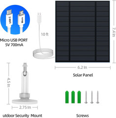 5W Solar Panel for Security Camera, Solar Panel with Micro USB & USB-C Port for