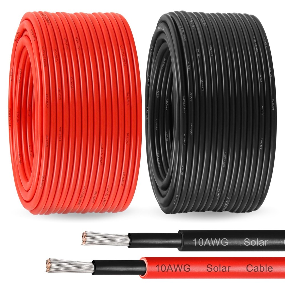 Solar Panel Wire 10 AWG 6mm² 200Ft Black & Red Tinned Copper PV Wire Outdoor