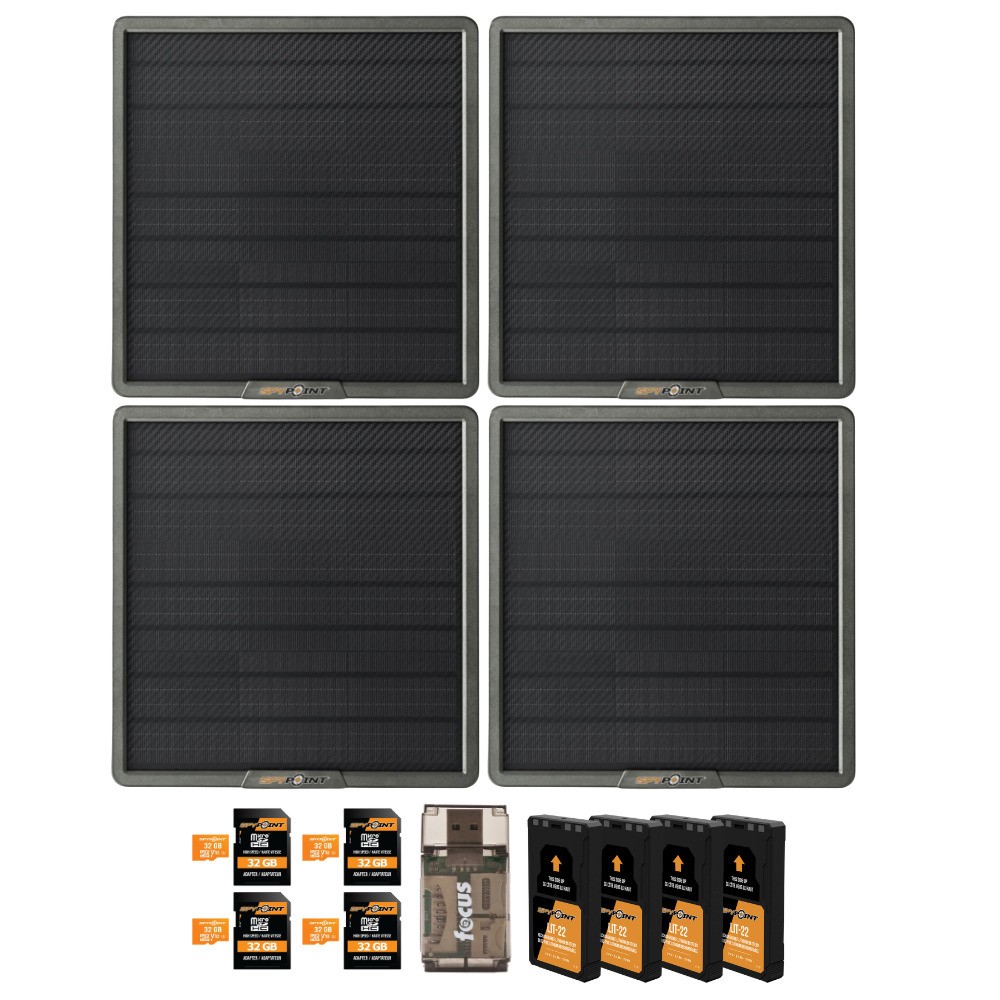 Spypoint 10W Solar Panel (4-Pack) with Battery Pack, Memory Card and Card Reader