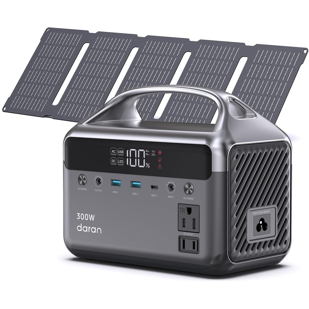 Portable Power Station 300W, 192Wh LiFePO4 Battery Solar Generator with Solar…