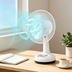Portable Personal Desk Fan 2 Speed 12in Solar Rechargeable Fan w/ 2 Light Bulbs
