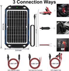 Waterproof 12W 12V Solar Battery Charger & Maintainer Pro, Built-In Ultrasmart M