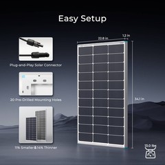 Open Box Renogy 16BB N-Type 100W Solar Panel PV Off-Grid Power Module For RV