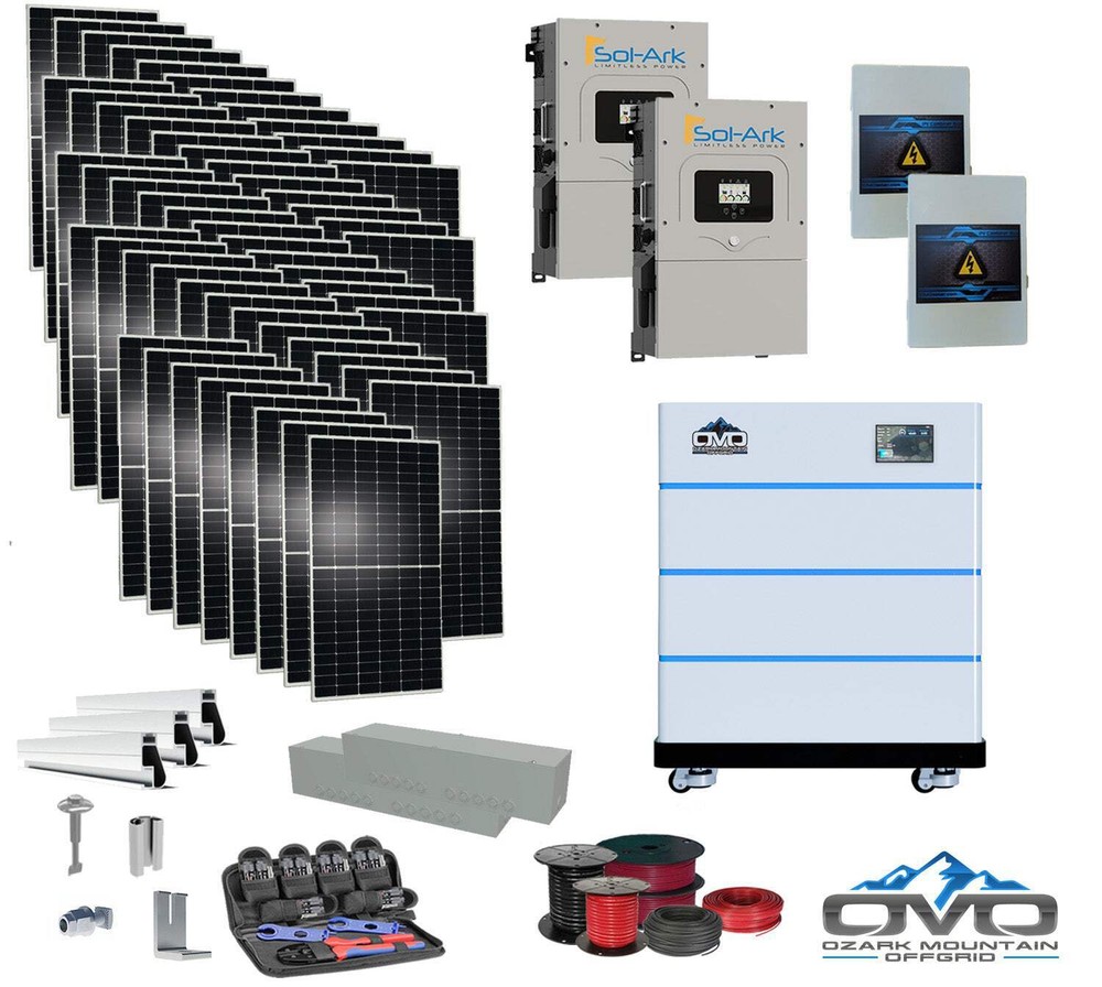 30KW Complete Offgrid Solar Kit – 15K Sol-Ark Inverter + 15.36KW OMO Stack Lithi