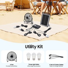 Solar Generator Portable Lighting Fan System Kit, Solar Fan and Lamp Kit