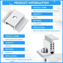 Zhengmy 1.06 Inch Solar Panel Bracket Aluminum Solar Mid Clam with Mounting B…