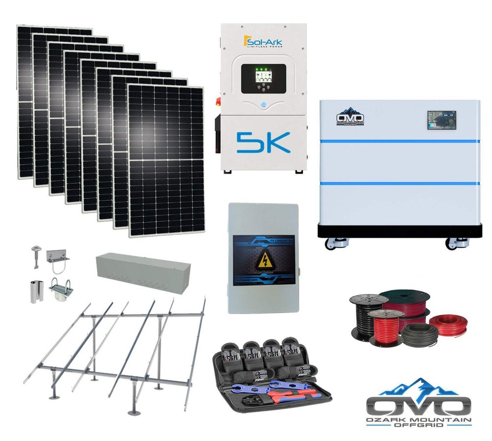 4.4KW Complete Offgrid Solar Kit + 5K Sol-Ark Inverter + 10.24KW OMO Stack Lithi