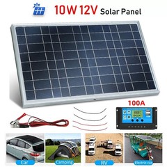 10W Solar Panel 12V Solar Battery Trickle Charger 100A W/ Controller Maintainer