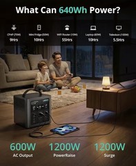 640Wh Portable Power Station 600W Solar Generator LiFePO4 Battery Backup UPS
