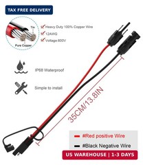 BERLAT Solar Extension Cable – 10AWG, 30cm with 2 SAE Polarity Reverse Adapters