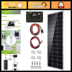 100W 12V Monocrystalline Solar Panel Kit Off-Grid System for RV, Boat, Home + 30