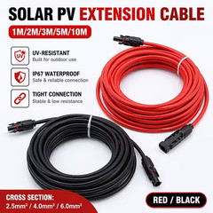 Solar Panel Extension Cable MC4 PV Wire 1M-10M 2.5 4 6mm² Red Black