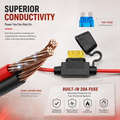 XT60 to SAE Connector, 10AWG XT60 Connector Extension Cable with Inline Fuse 15A