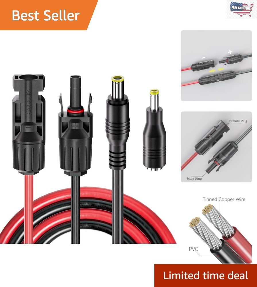 Versatile 6.23ft Solar Adapter Extension Cable, DC 8mm to 5.5mm, Durable 16 AWG