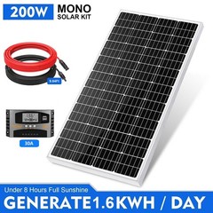 200W Solar Panel Kit 12V Monocrystalline PV Power Charger for RV Home Rooftop US