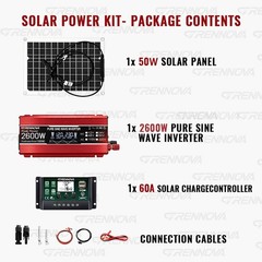 Grennova 2600W Solar System 50W Panel 12V To 110/220V Inverter 60A Controller