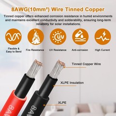 8AWG Solar Cable – 15FT Solar Panel Extension Cord 8 Gauge PV Wire with Flame Re