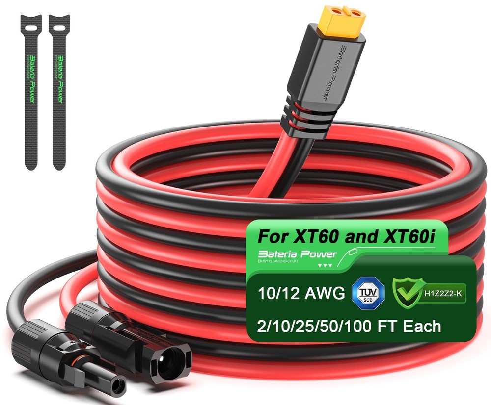 Solar to XT60 Charge Extension Cable 12AWG 20Ft Solar Connector to XT60 Adapt…