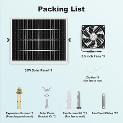 Solar Powered Fan Kit 35W Waterproof Triple Fan Exhaust Greenhouse Chicken Coop