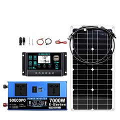7000W Peak Solar System Kit Flexible Panel DC12V24V AC110V/220V Inverter 100A
