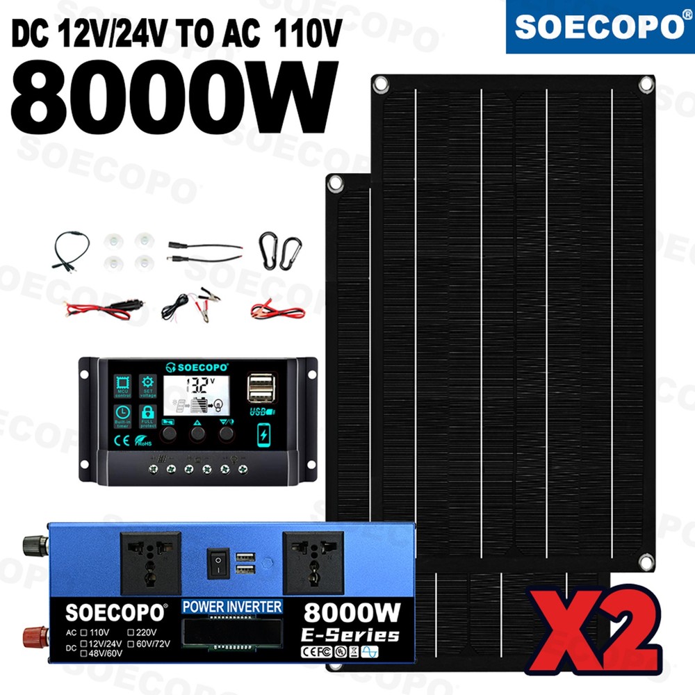 8000W Solar Generator Kit Inverter + 2 Rugged Solar Panels + 100A ControllerBG