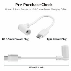 2-Pack Barrel Plug to USB-C Adapter for Ring Solar Panel, DC Female to USB-C