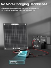 12V Solar Charger with Built-in MPPT & Hands-Free Maintenance – 30W Power