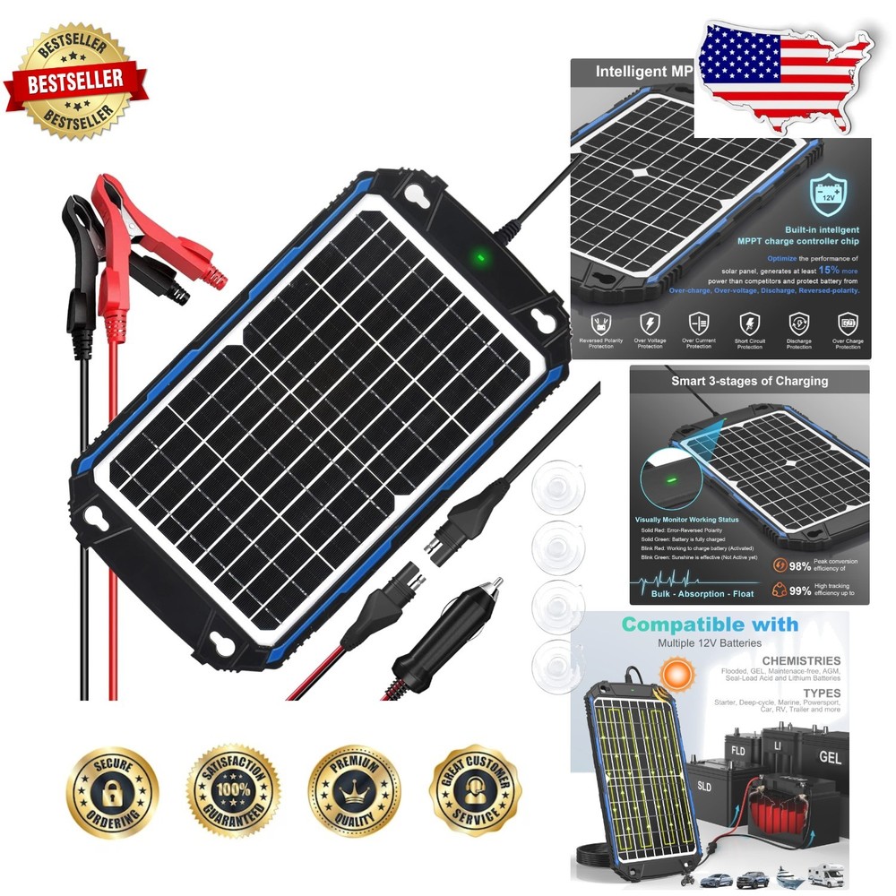 Pro 12W Solar Battery Charger Maintainer 12V MPPT for Automotive Marine RV