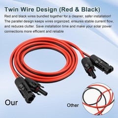 10AWG Solar Extension Cable 50Ft Tinned Copper Red Black PV Wire